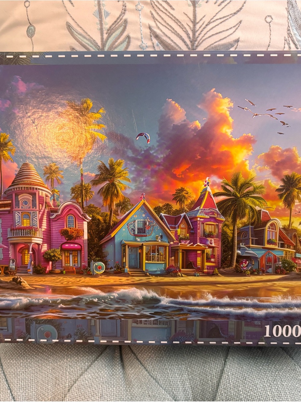 1000 pc Colorful Coastal Beach House Puzzle with Poster